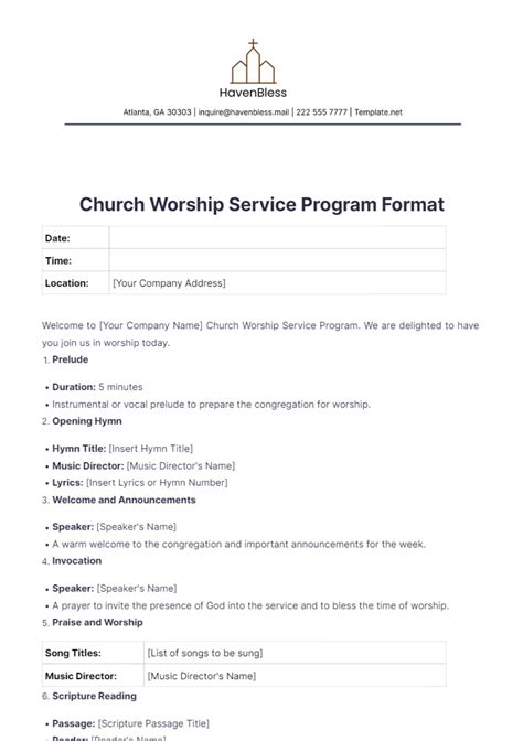 Worship Service Program Template .
